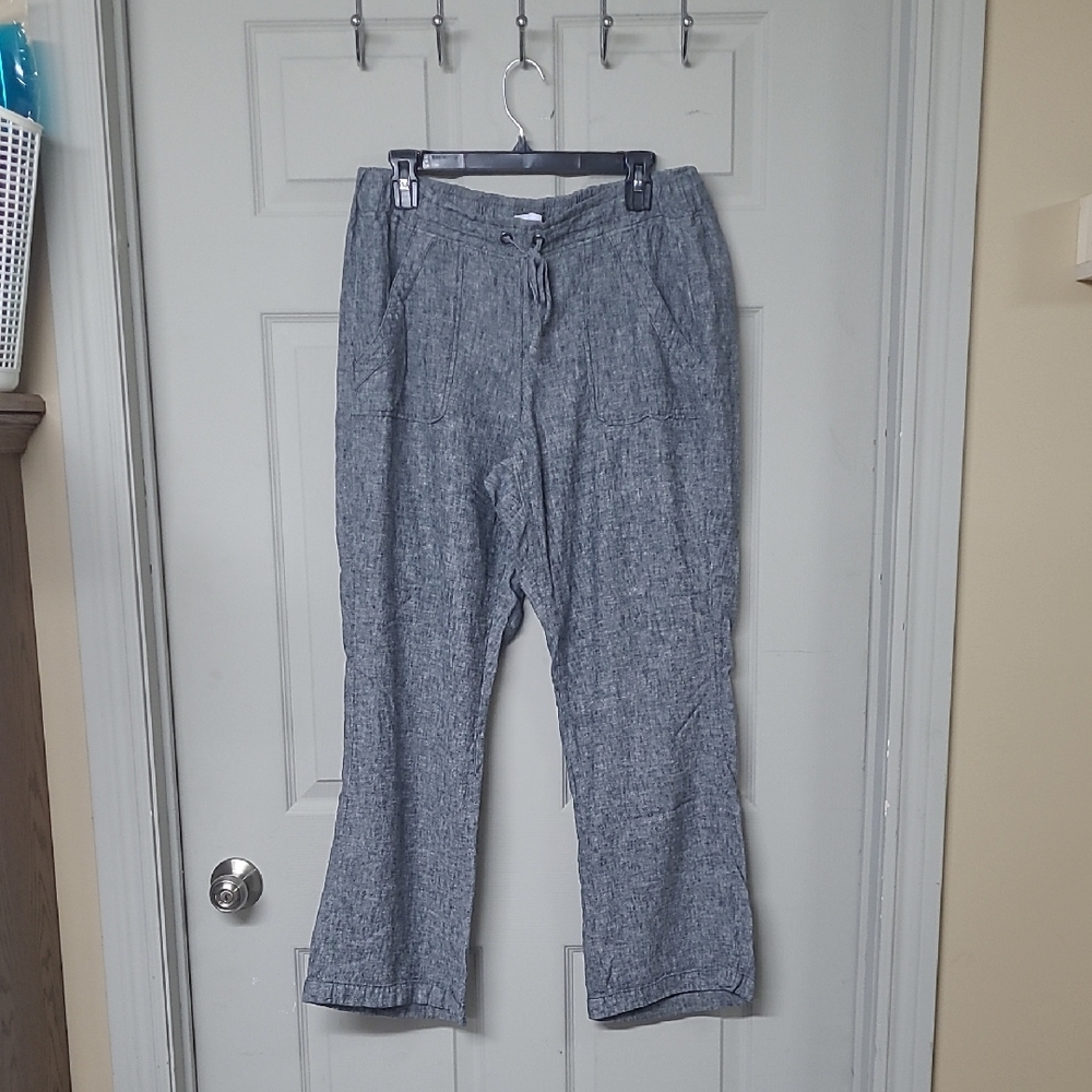 Calvin Klein Linen/Rayon Wide-Leg Pants Black/Gray Size Large GUC